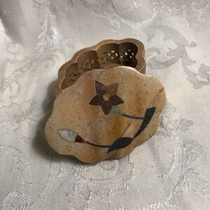 Vintage Fetco Soapstone Hand Carved Ring/ Trinket Box